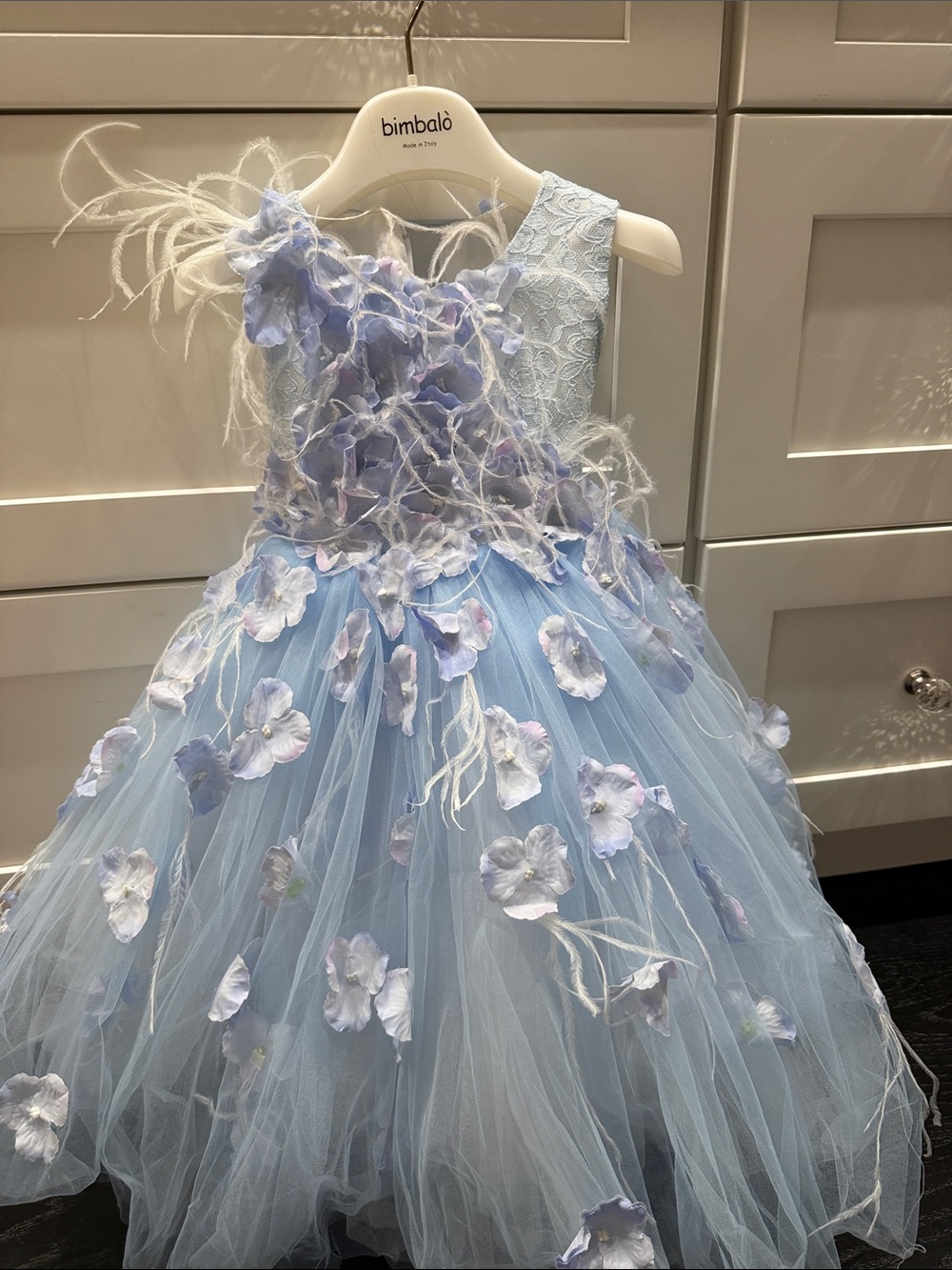 Light Blue Floral Tulle Party Dress for Kids